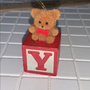 ‎Vtg Enesco brown bear Christmas block ornament
